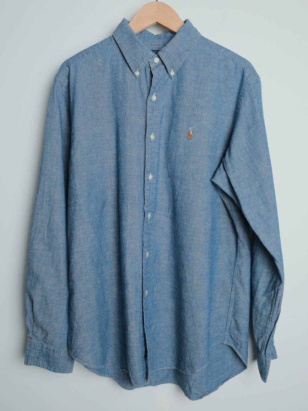 Vintage Polo Ralph Lauren Chambray Button Down Shirt Classic Fit Blue Large
